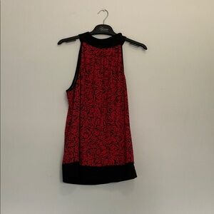 Suzy Shier Black and Red Rose print Halter neck blouse